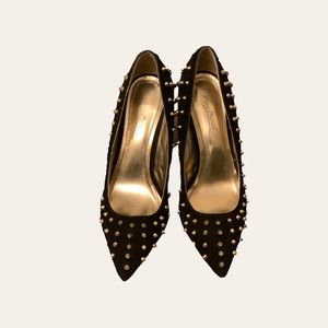 Anne Michelle black heels with gold spikes all over.